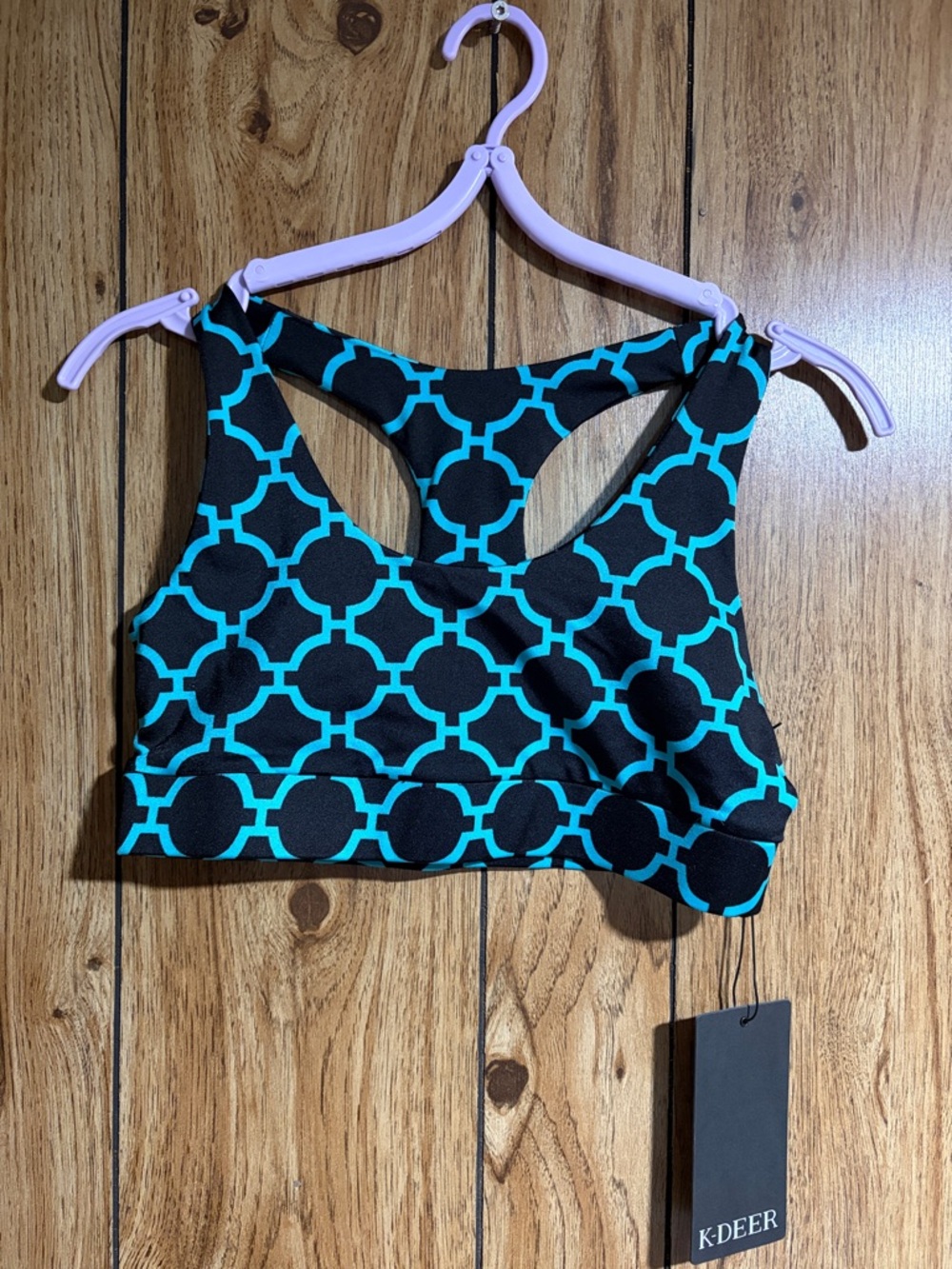 K-DEER Women's Black & Turquoise Patterned Sports Bra
